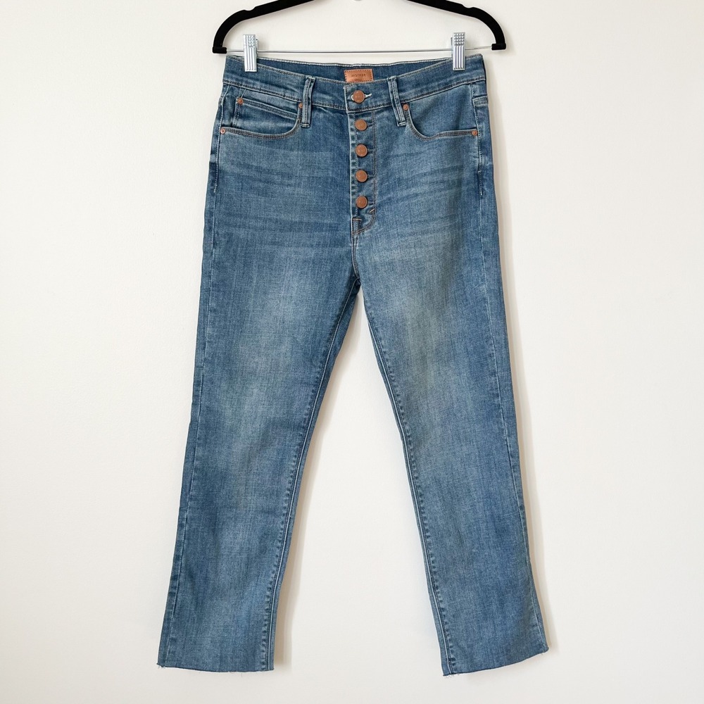 Mother The Insider Ankle Fray Jeans Beyond the Sky Womens 29 Cropped Bootcut